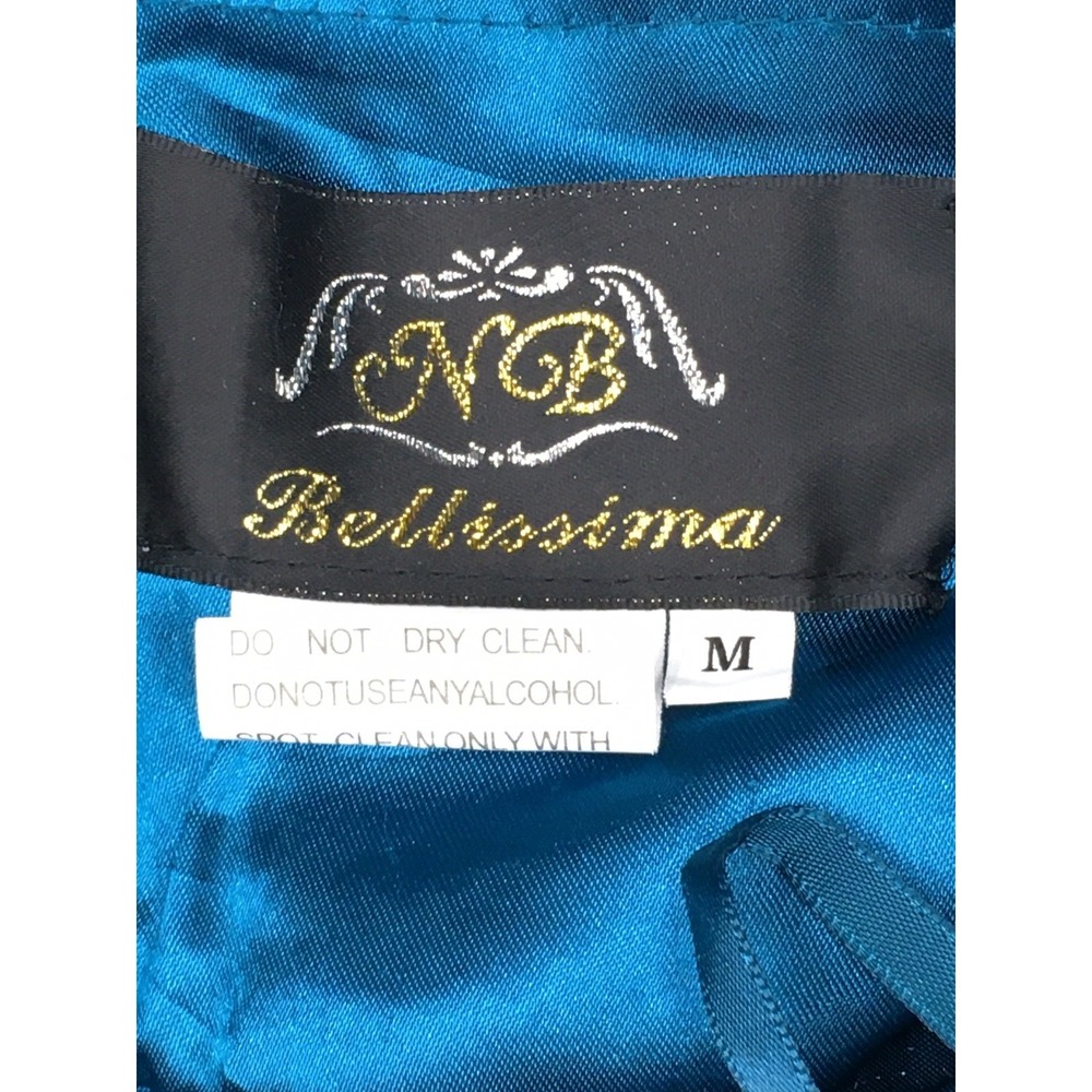 NB Bellissima Elegant Teal Evening Gown Prom Dress Cross Rhinestone Pattern Sz M - Picture 10 of 11